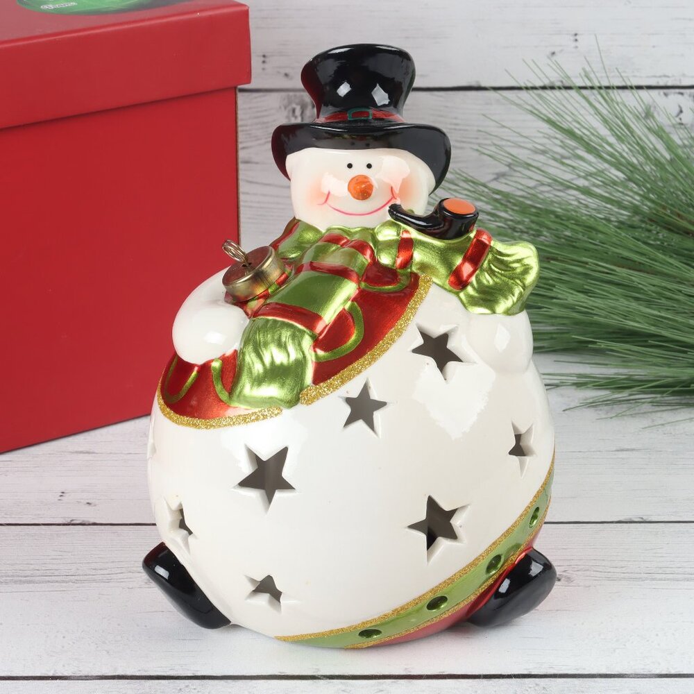 QVC Home Reflections Ceramic LED, Snowman Luminary, Flameless Color Changing
